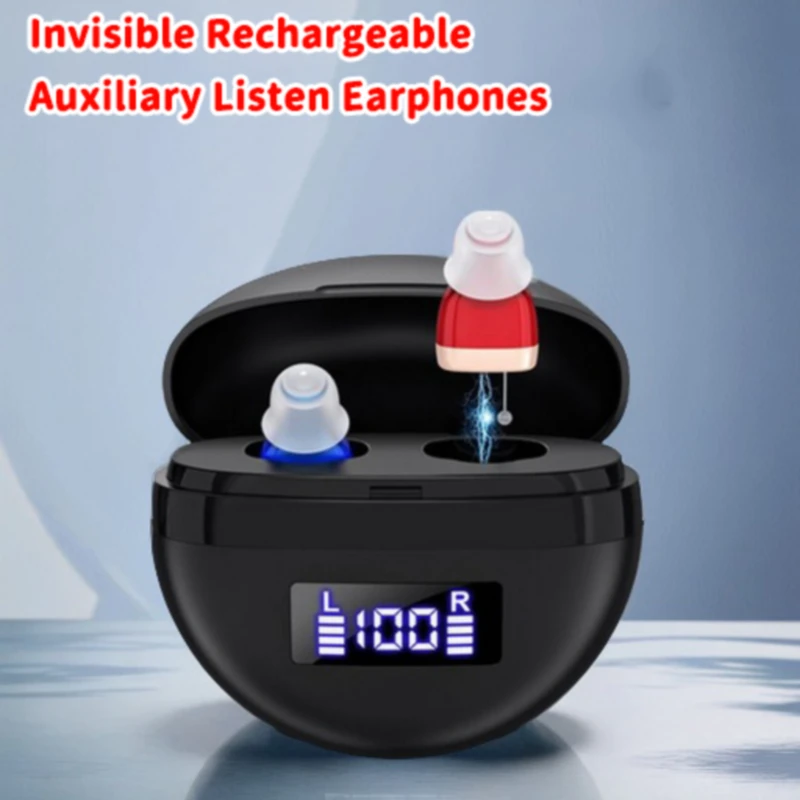 

Portable Mini Rechargeable Sound Amplifier Earphones Power Display Long Battery Life Noise Reduction Earbuds For Elderly Gifts