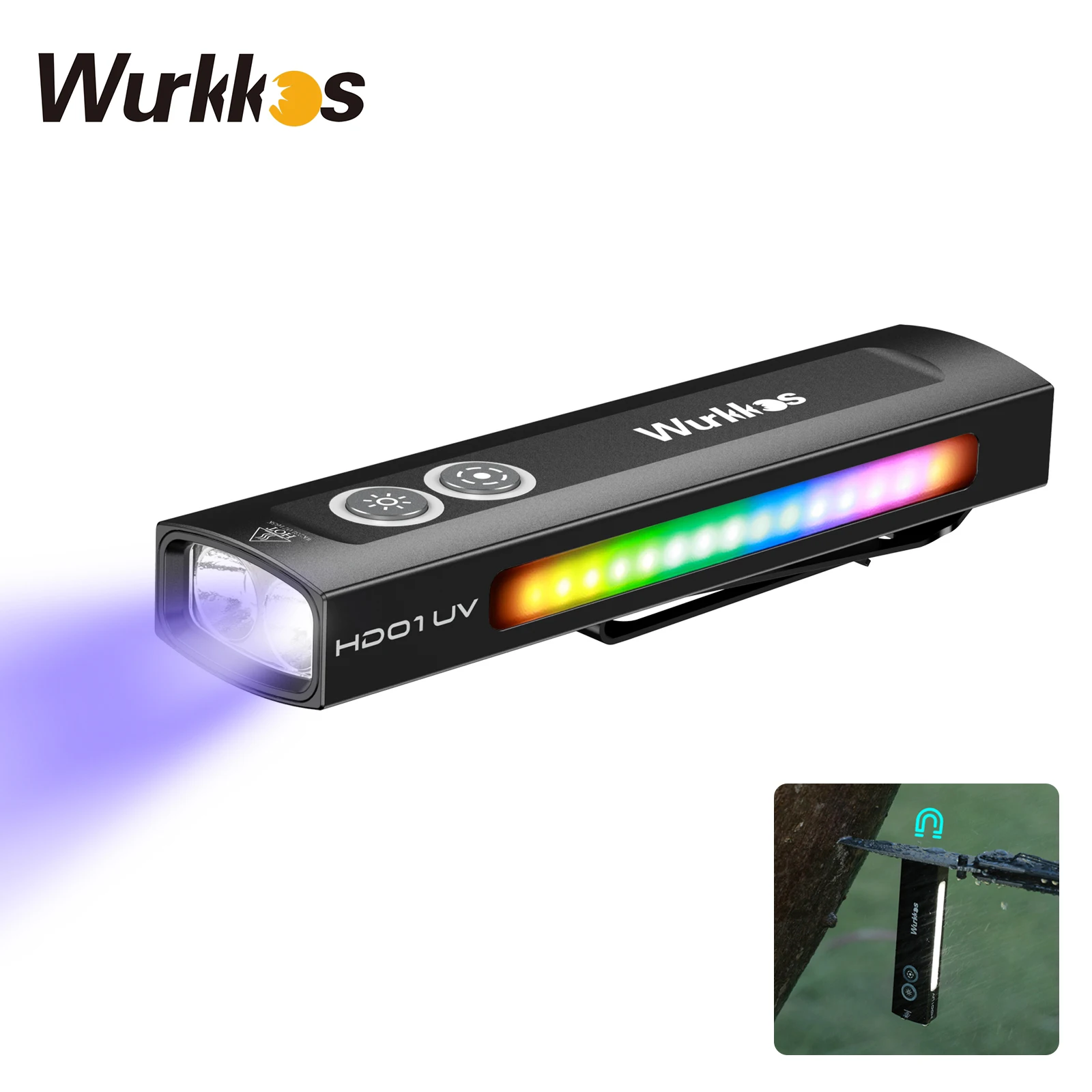 Wurkkos HD01 UV Multifunctional EDC Flashlight 1200 LM with 365nm UV Light White 90CRI LED Side RGB Lights IP65 Waterproof