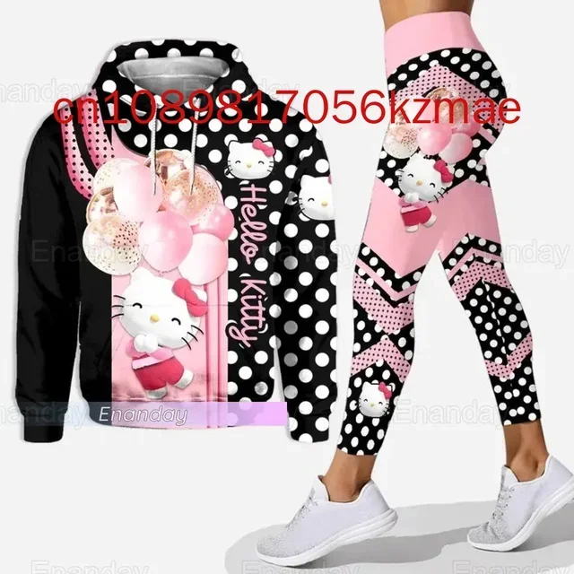 Personalized Disney Hello Kitty 3D Women's Hoodie and Leggings Suit Yoga Pants Sweatpants Fashion Sports Suit Set