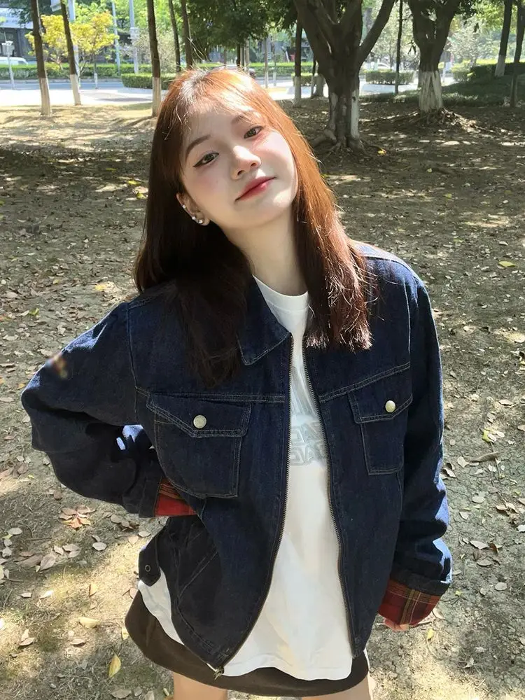 

Long Jackets Women High European American Techwear Bf Punk Sleeves Blue Daily Thickened Sleeved Korean Versatile Clothing Thick