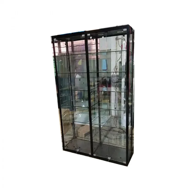 custom.Good quality Smoke simple design aluminium alloy and glass jewelry display cabinet display showcase for sale