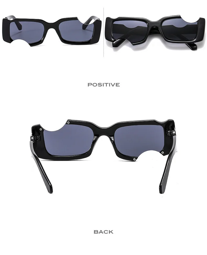 Hip Hop Quadratische Sonnenbrille Frauen Männer Off Notch Loch Design Weiße Sonnenbrille Blau Damen Vintage Brillen UV Schutz – Detail 6