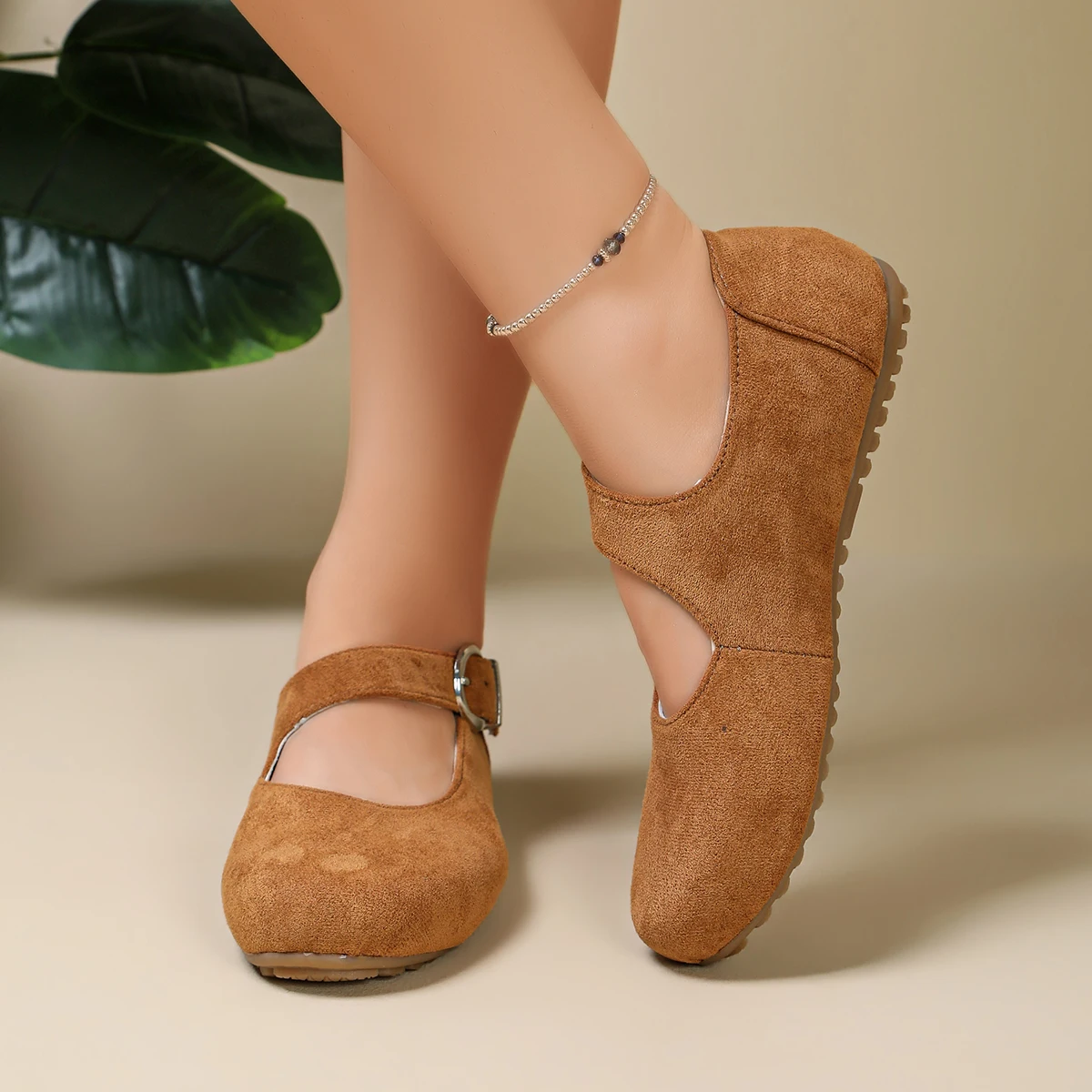 Damen Mary Jane Schuhe, Wildleder, runde Zehenpartie, flache Schuhe, mit Schnallenriemen, lässig, bequem, für Arbeit, Büro, Alltag, Ballerinas. – Detail 11