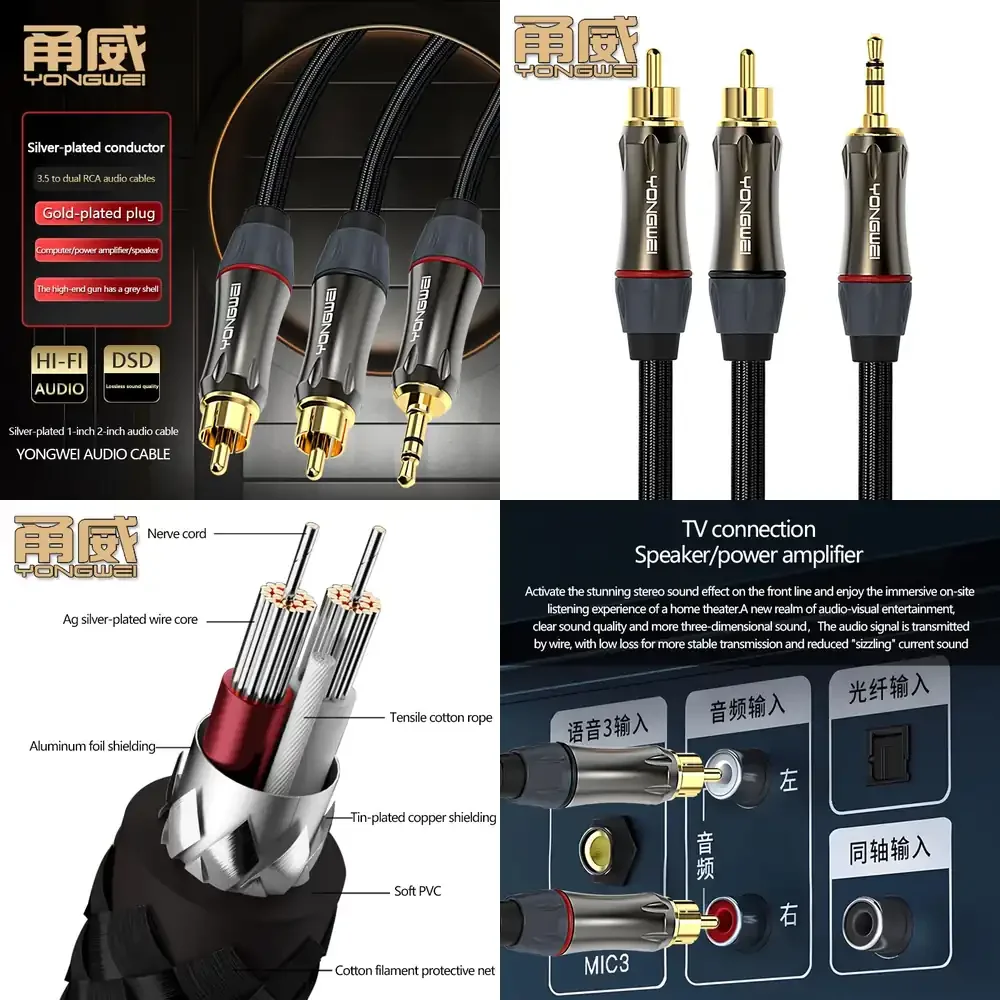 YONGWEI 3.5mm Male to Dual RCA Male Audio Cable for Computer Sound Card Mixer Karaoke Machine Speakers Home Theater Stereo