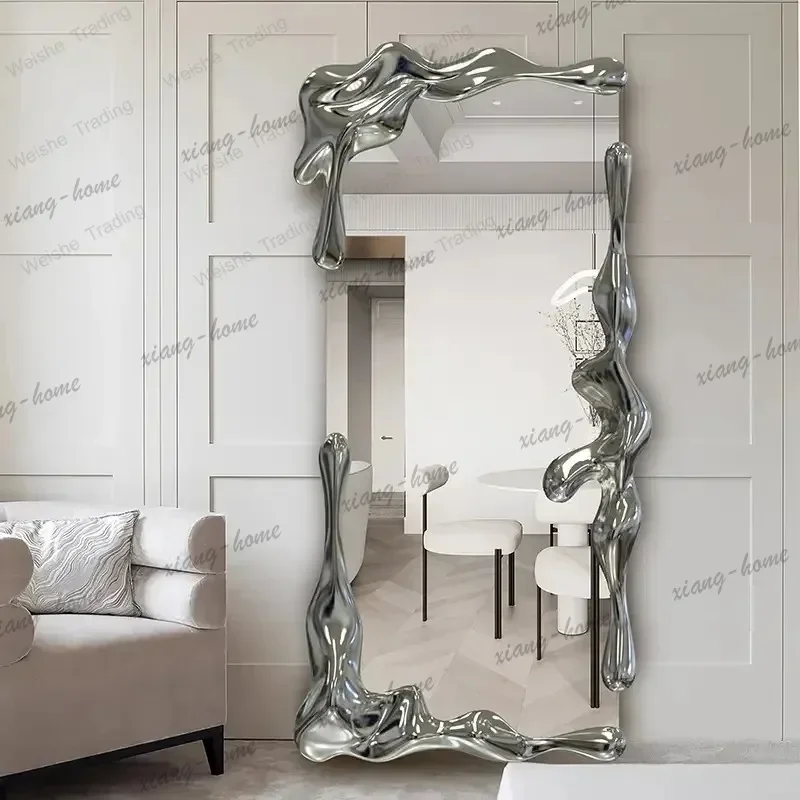 LD High-End Light Luxury Floor Mirror  Water Ripple Design, Elegant Dressing Mirror for Home & Villa Decor