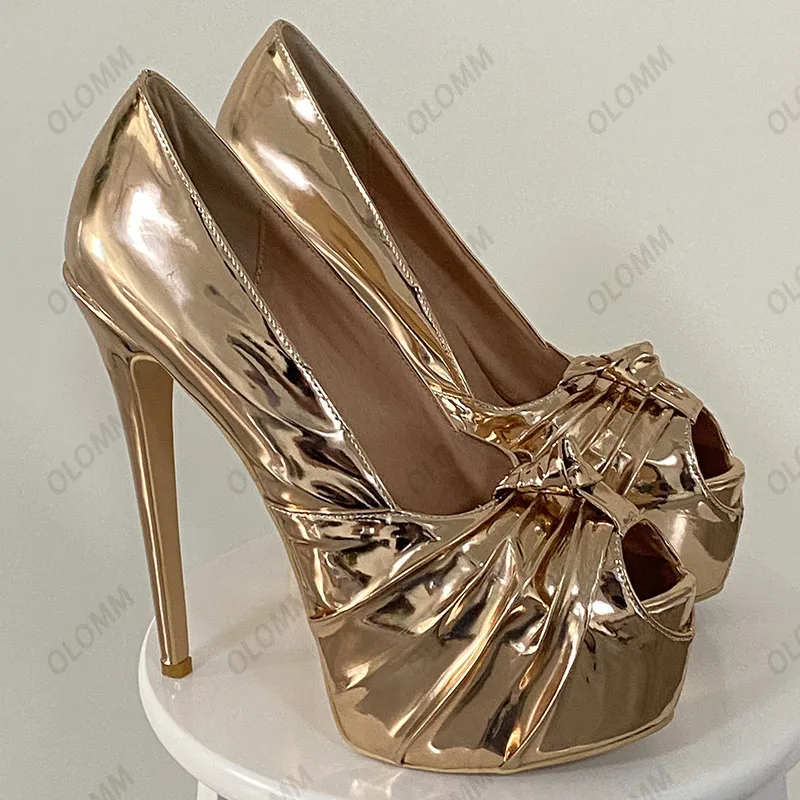 Olomm النساء لامعة مضخات مثير رقيقة عالية الكعب مضخات سحر اللمحة تو رائع الذهب الشمبانيا الفضة أحذية الحفلات النساء الولايات المتحدة حجم 5-20 #2
