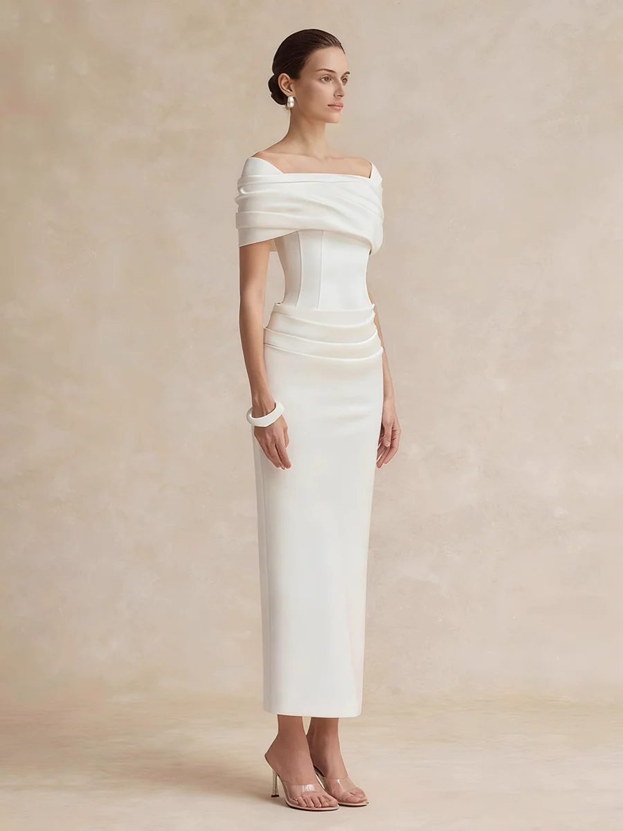 VGH temperamento sólido vestidos adelgazantes para mujeres cuello cuadrado manga corta cintura alta primavera elegante vestido de cena femenino nuevo