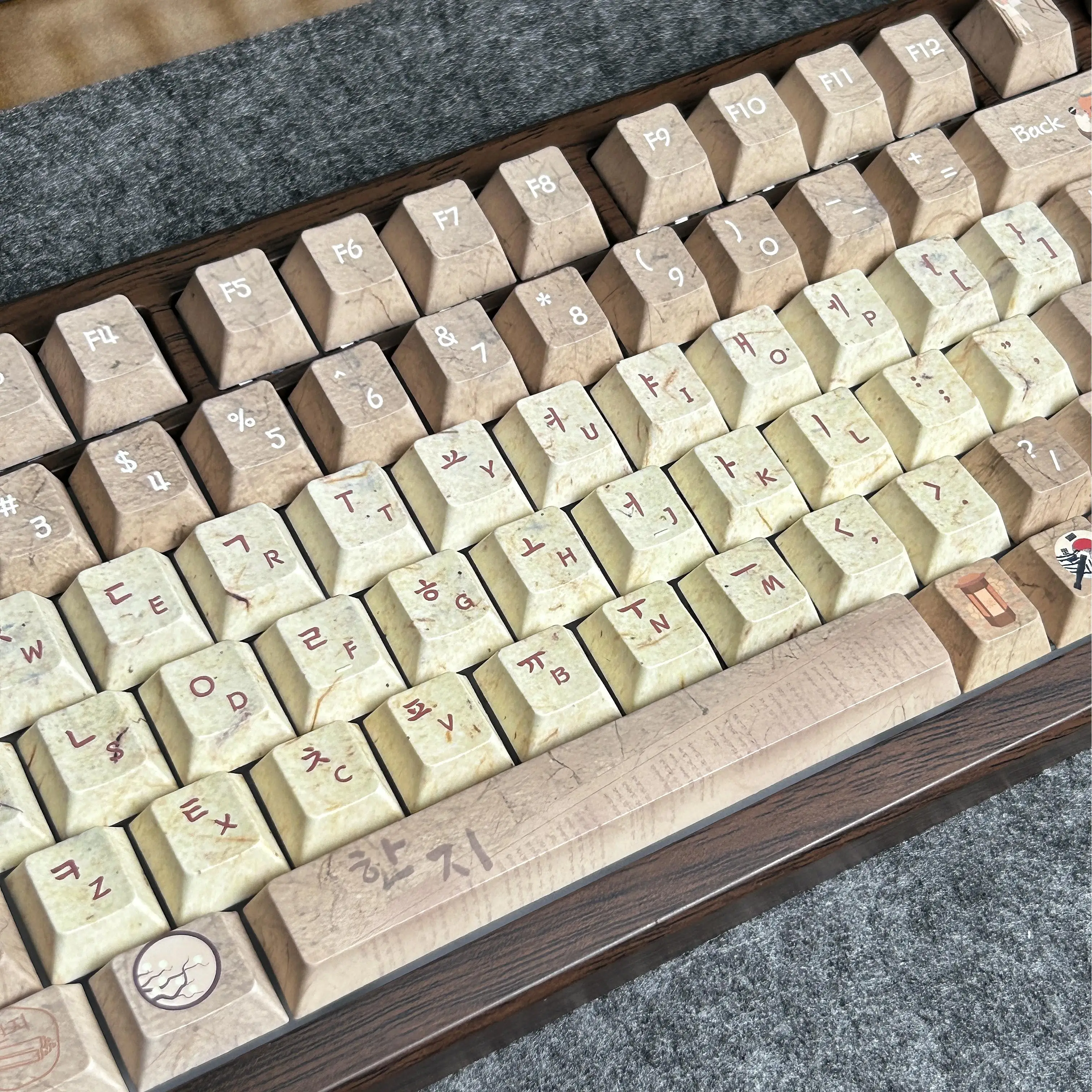 Hanji Theme Retro Korean Keycap Cherry Profile 136 Keys Tradition Korean Paper Keycaps ISO Enter Layout PBT Hangul Keyboard Caps