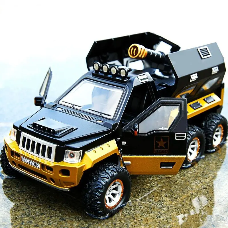 

1:24 Alloy Military Armored Car Model Diecast Toy Missile Off-road Vehicle Model Explosion Proof Car Model Sound Light Kids Gift