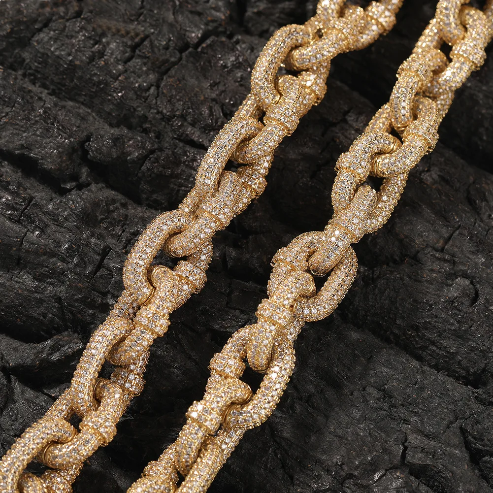 

Lock Rope Shape 14MM Chain Punk Rock Full Zircon Bling Bling Iced Out Brass Chains Necklace Fashion Hip Hop Rap Jewelry BN114