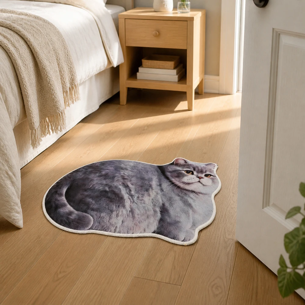 40*60cm Cute Cat Crystal Velvet Floor Mat Russian Blue Non-slip Bathroom Carpet Ginger Cat Soft Floor Mat