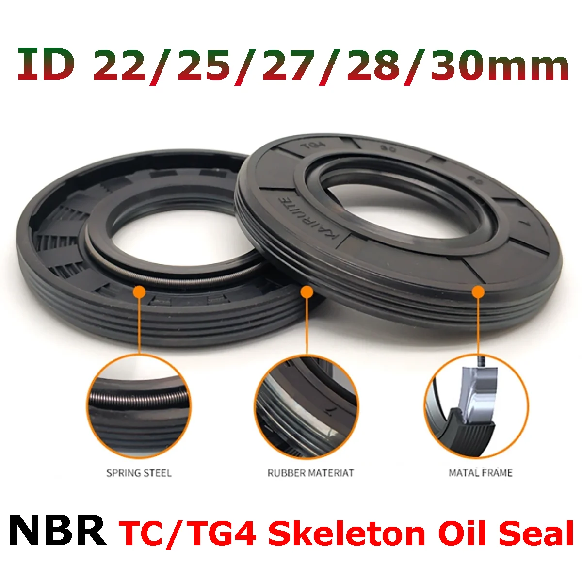 NBR TC/FB/TG4 Oil Seal ID 22mm 25mm 27mm 28mm 30mm Nitrile Rubber with Metal Skeleton Shaft Double Lip Sealing Gasket Ring