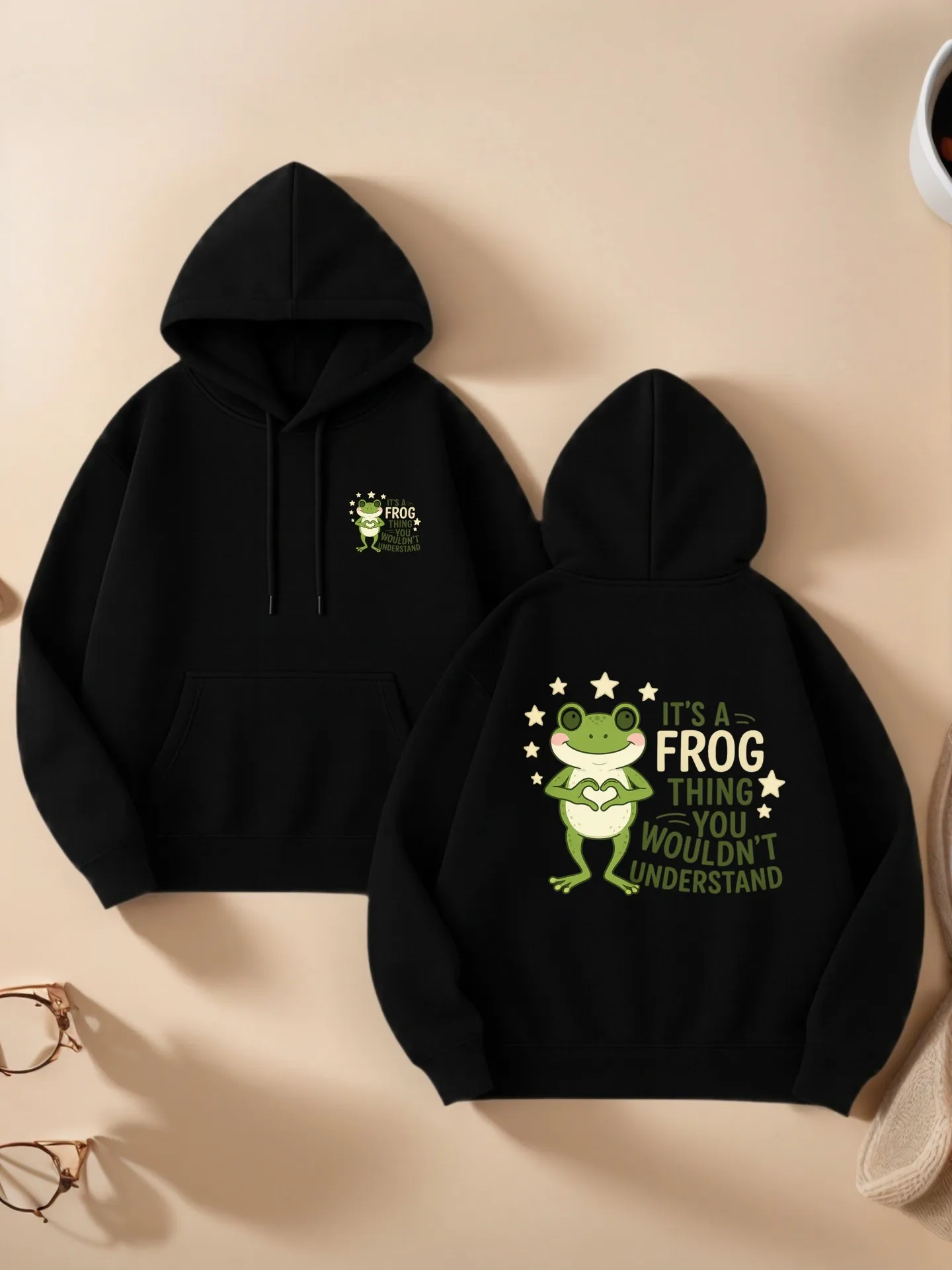 

Graphic Hoodie Women, Frog - Print, Cute Aesthetic, Soft Fabric, Casual Everyday Wear, For Teens