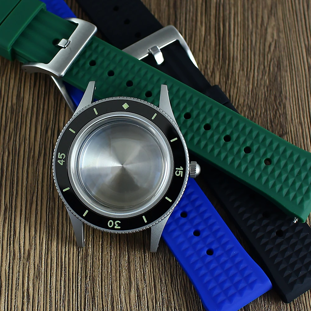 Vintage zandstraal horloge duikbehuizing 50 FATHOS Bubble Sapphire Crystal C3 Super lichtgevende bezel voor NH34 NH35 NH36 NH70 NH72 200M