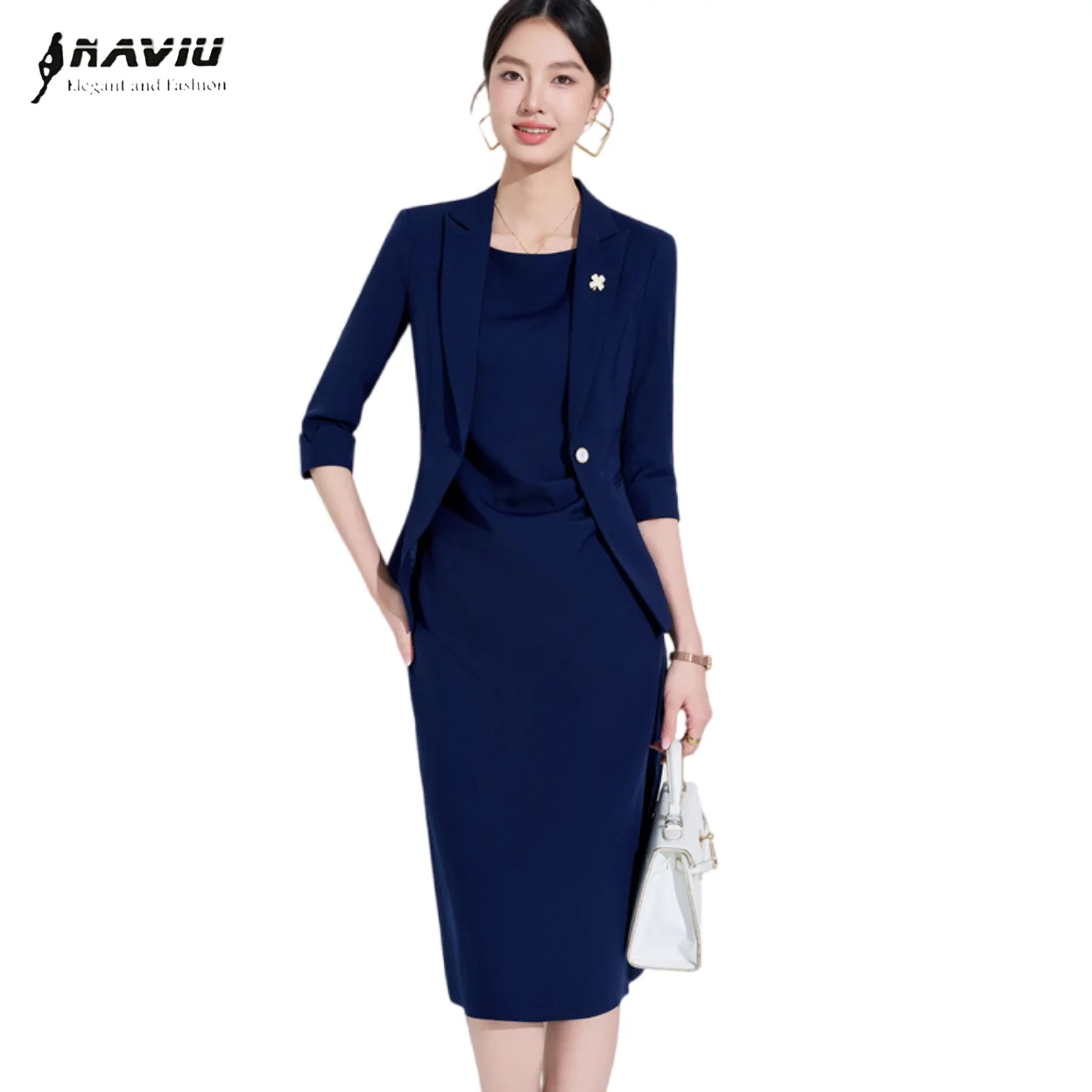 

NAVIU Women's Professional Suit New Elegant Spring Summer Formal Blazer With Sleeveless Dress Office Lady Two Piece Set Workwear