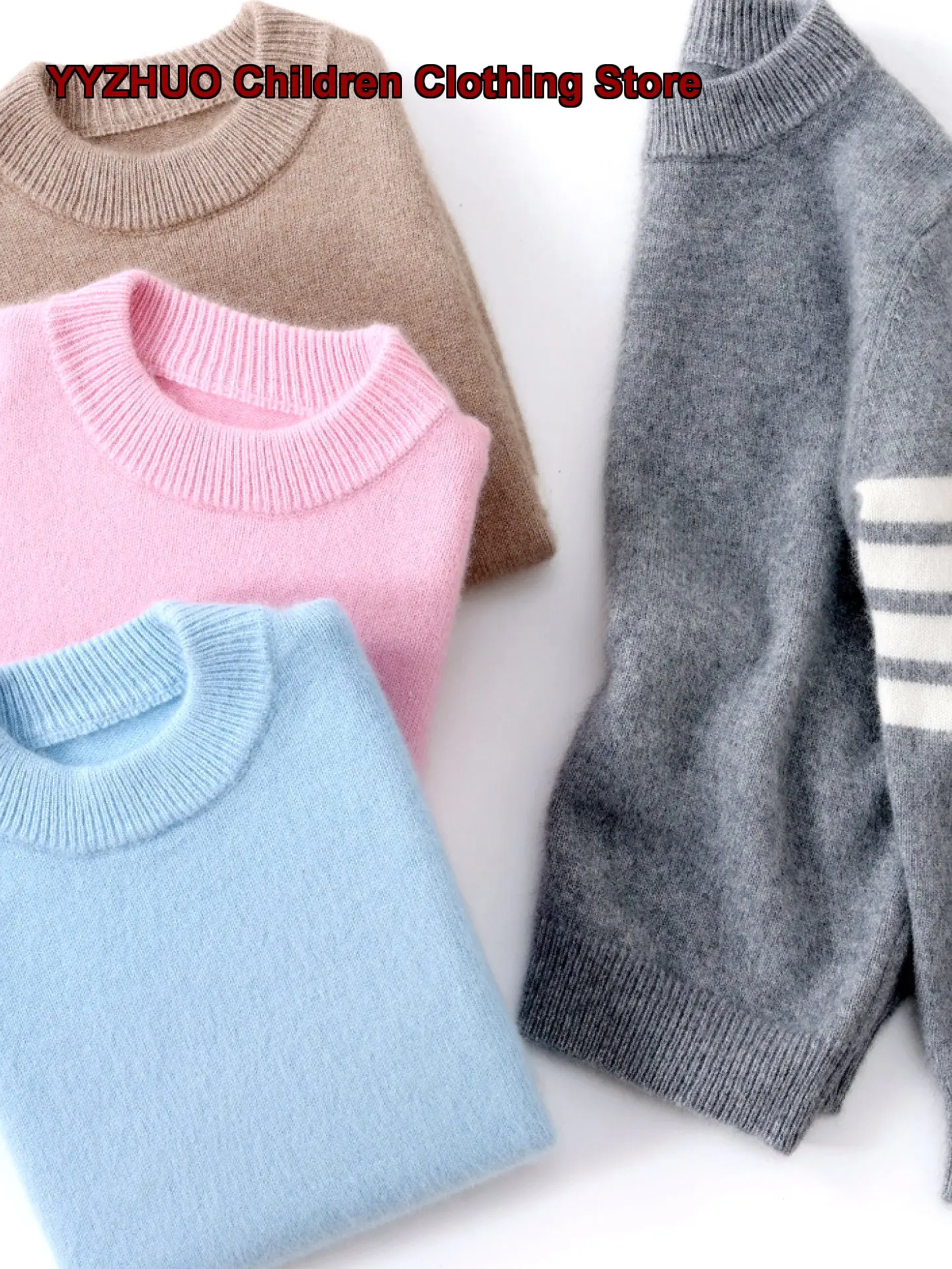 Boys Pullover Sweater Kids Autumn Mock Neck Knit Top Solid Color Double-Strand Thickened Older Kids Round Neck