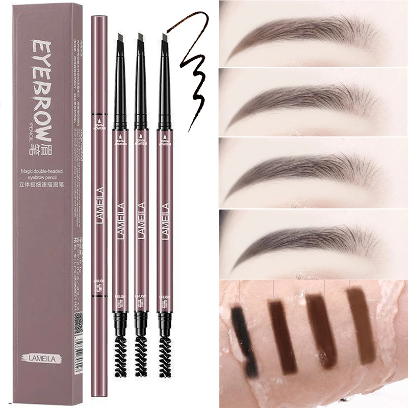 4Colors Matte Eyebrow Pencil Natural Black Brown Waterproof Lasting Ultra-thin Contouring Eyebrow Pen with Brush Makeup Cosmetic