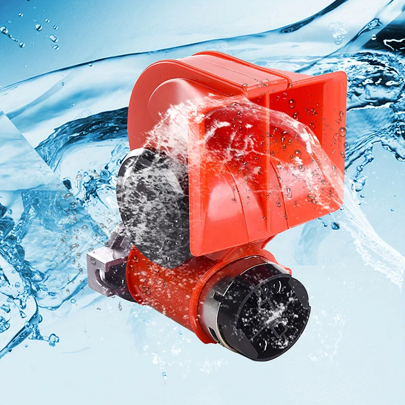 12/24V Red Square Mouth Snail Air Pump Horn Motorcycle Truck Modification Car Audio Speaker Aluminum Material