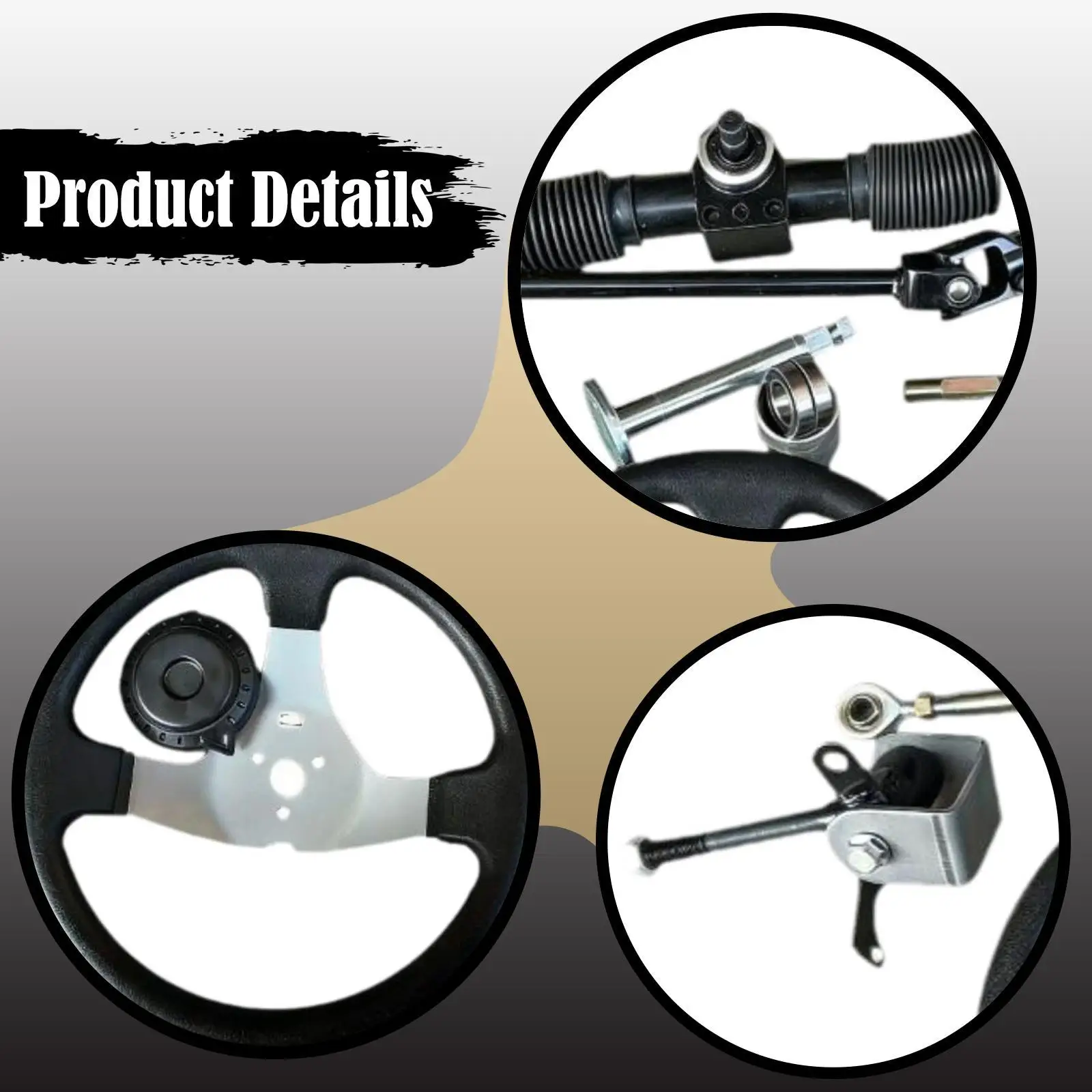 Go Kart Steering Kit DIY 4 Wheel Electric Go Kart Reliable Metal Easy Installation Accessories Components Steering Wheel