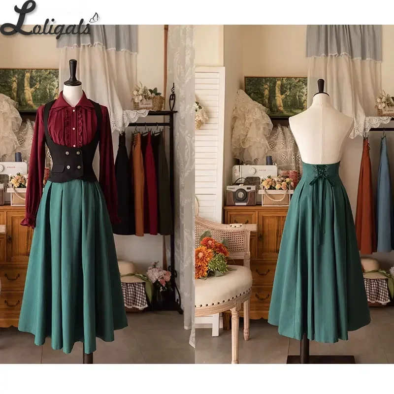 Retro Lolita Skirt Classic Empire Waist Long Skirt for Women Sweet Lady's Maxi A-line Skirts ~ Forest Wardrobe