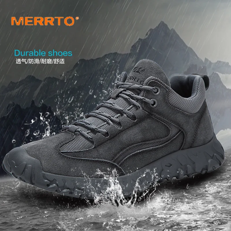 MERRTO cowhide Outdoor Men's Hiking shoes waterproof hunting Boots Tactical Desert Combat Ankle shoes casual Walking Sneakers