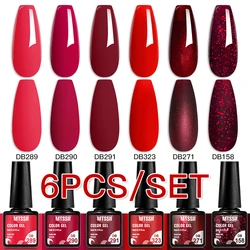 2/6Pcs zestaw żel do paznokci czerwony błyszczące cekiny żel lakier półtrwały wchłaniania UV LED Manicure do dekoracji paznokci zestawy podkład Top Coat