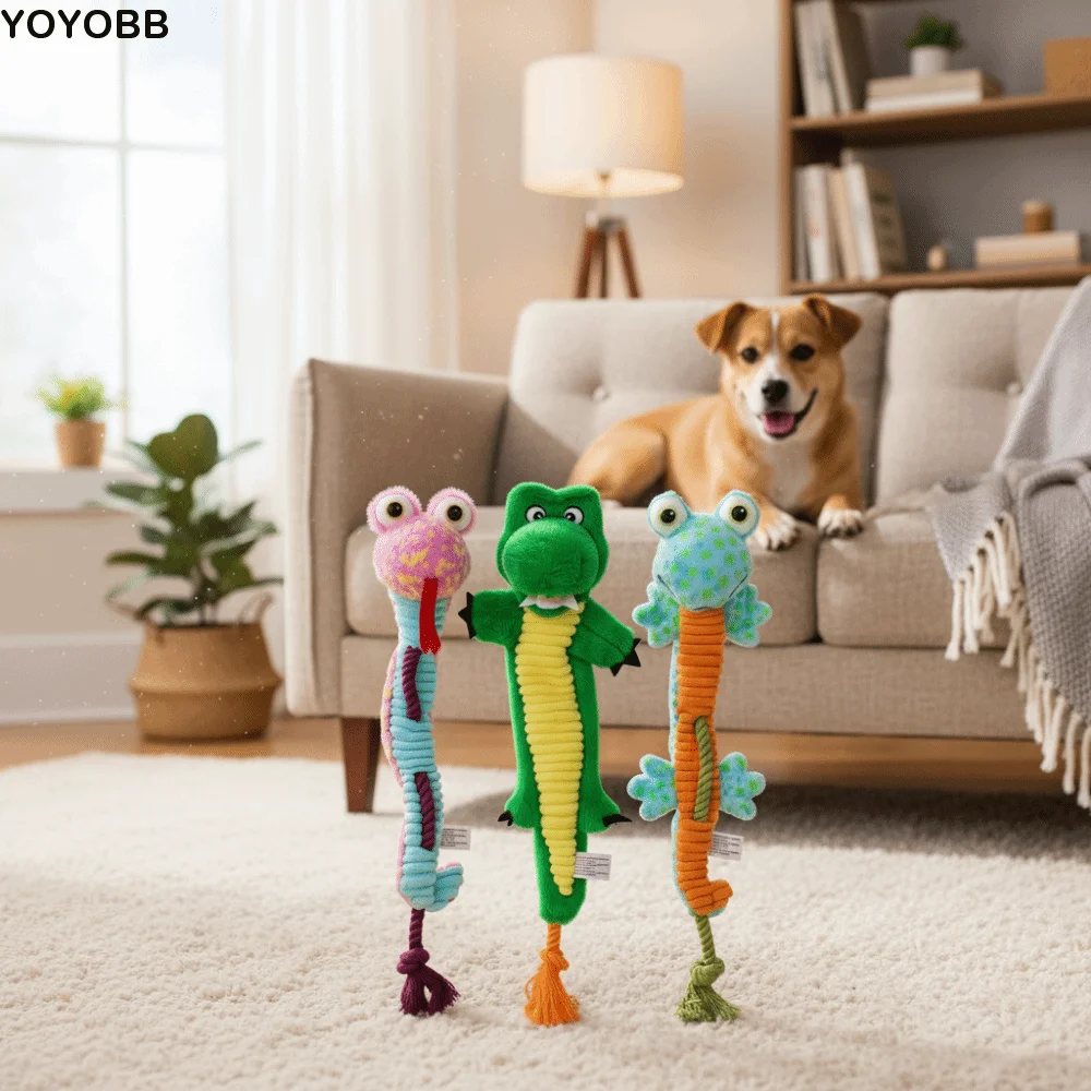 

Soft Plush Squeaky Dog Chew Toys Durable Warm Chew Stuffed Crocodile Toy Crocodile /Snake /Frog Squeaky Rope Dog Squeaky Toy