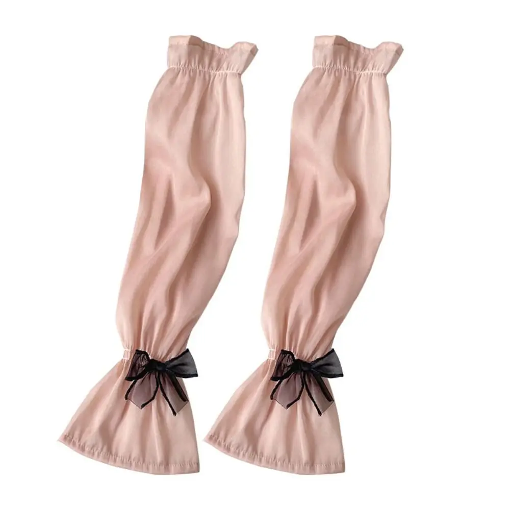 Fashion Sun Protection Long Arm Sleeves Fingerless Nylon Bow Ice Silk Sleeve Arm Covers Hand Sleeves Summer Arm Warmers Sports