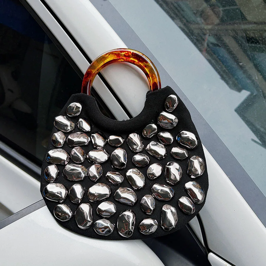 Neue hochwertige Schildpatt-Nieten-Modehandtasche, trendige coole Bucket-Bag, Locomotive Damenhandtasche – Detail 11