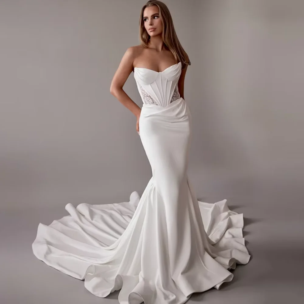 Customized Elegant Wedding Dresses Mermaid Lace Sequined Bridal Gowns Sweep Train Bride Dress Zipper Luxury Vestido De Novia