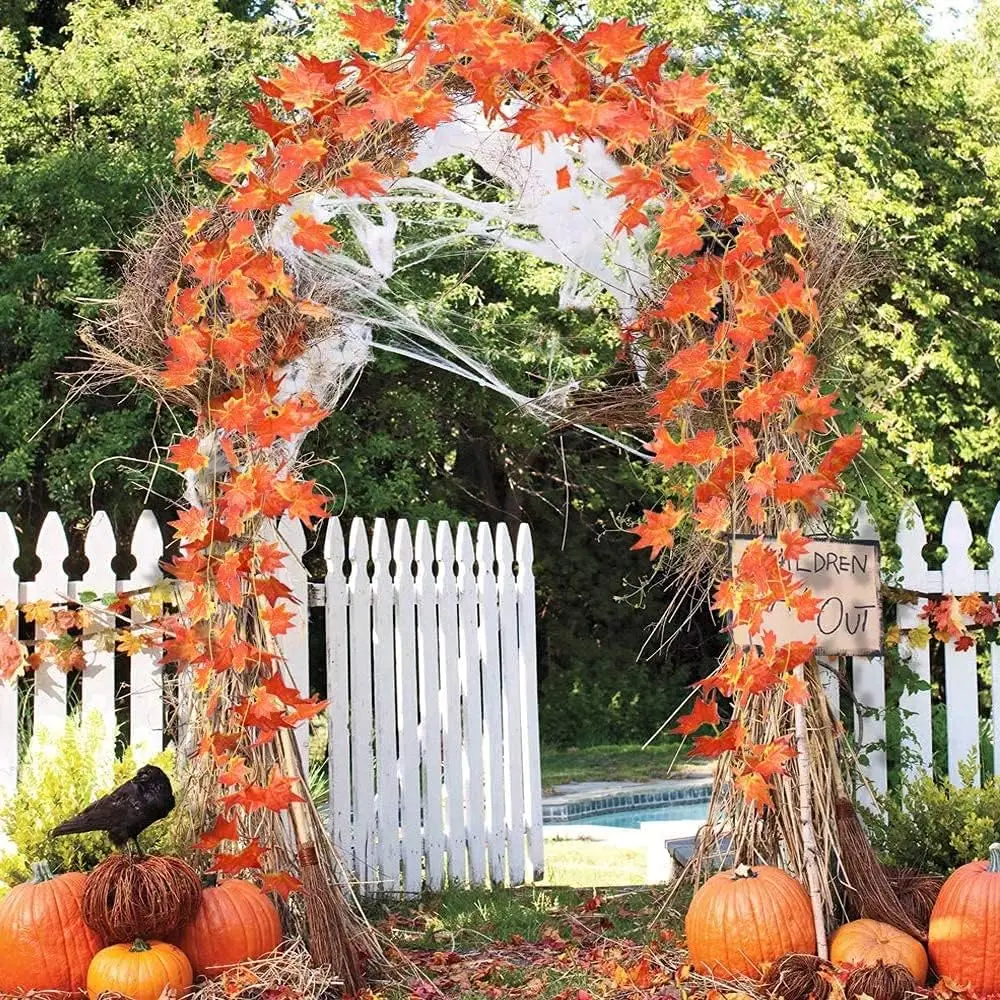 Fake Maple Leaf Hanging Vine Artificial Fall Garlands String for Thanksgiving Halloween Home Wall Ceiling Party Decor Supplies - view 3