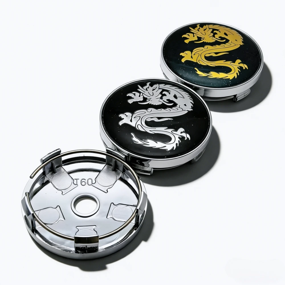 Lot de 4 enjoliveurs de roue de voiture 60MM 56MM avec emblème Dragon, couvercles de moyeu, badges Dragon, capuchons de jante, protection anti-poussière, accessoires automobiles