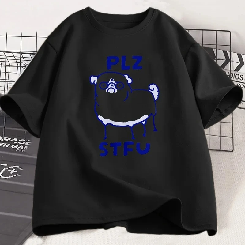 PLZ STFU الصلصال تي شيرت المرأة عادية كم قصير تي شيرت ميمي تي شيرتات عجيبة خمر الرسم الراكون الحيوان التي شيرت الشارع الشهير تيز