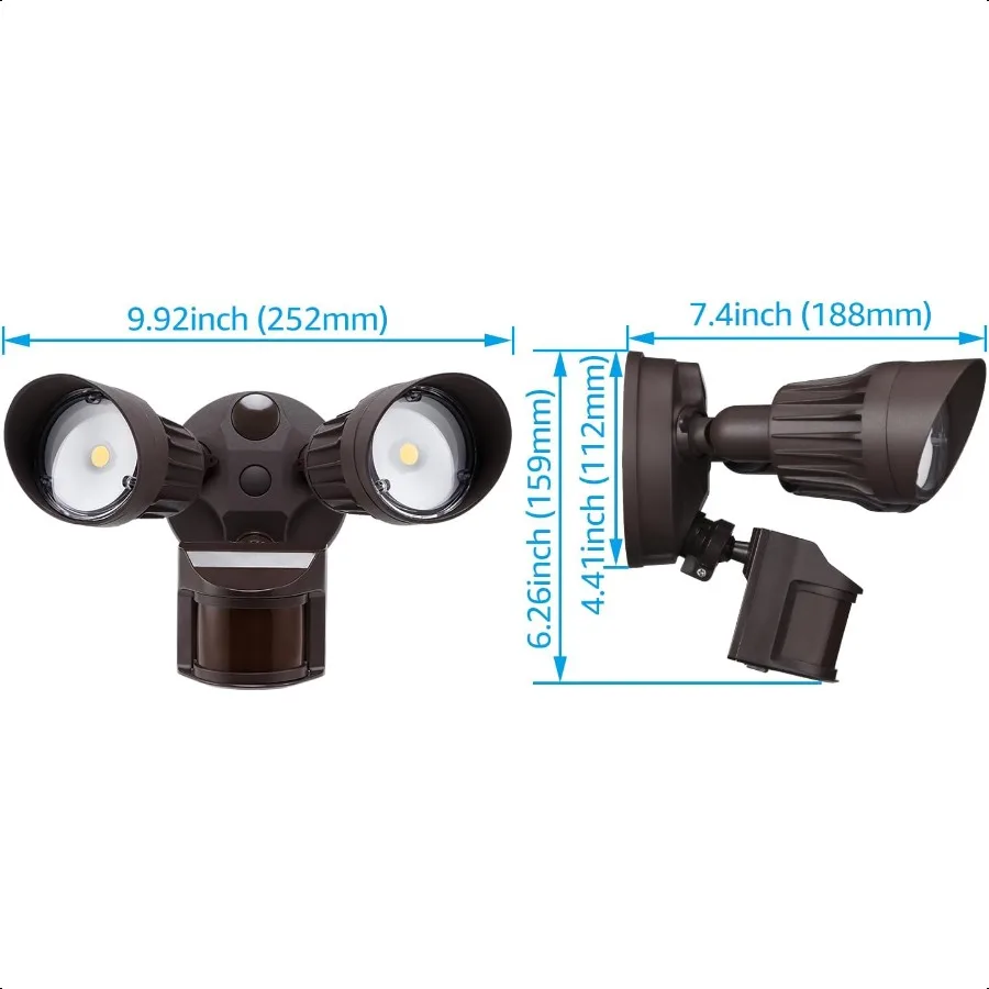 Luz LED de seguridad COB, luces de inundación con Sensor de movimiento, Detector de movimiento de odes de aluminio para exteriores, atardecer al amanecer y Control de interruptor 100277V Adj