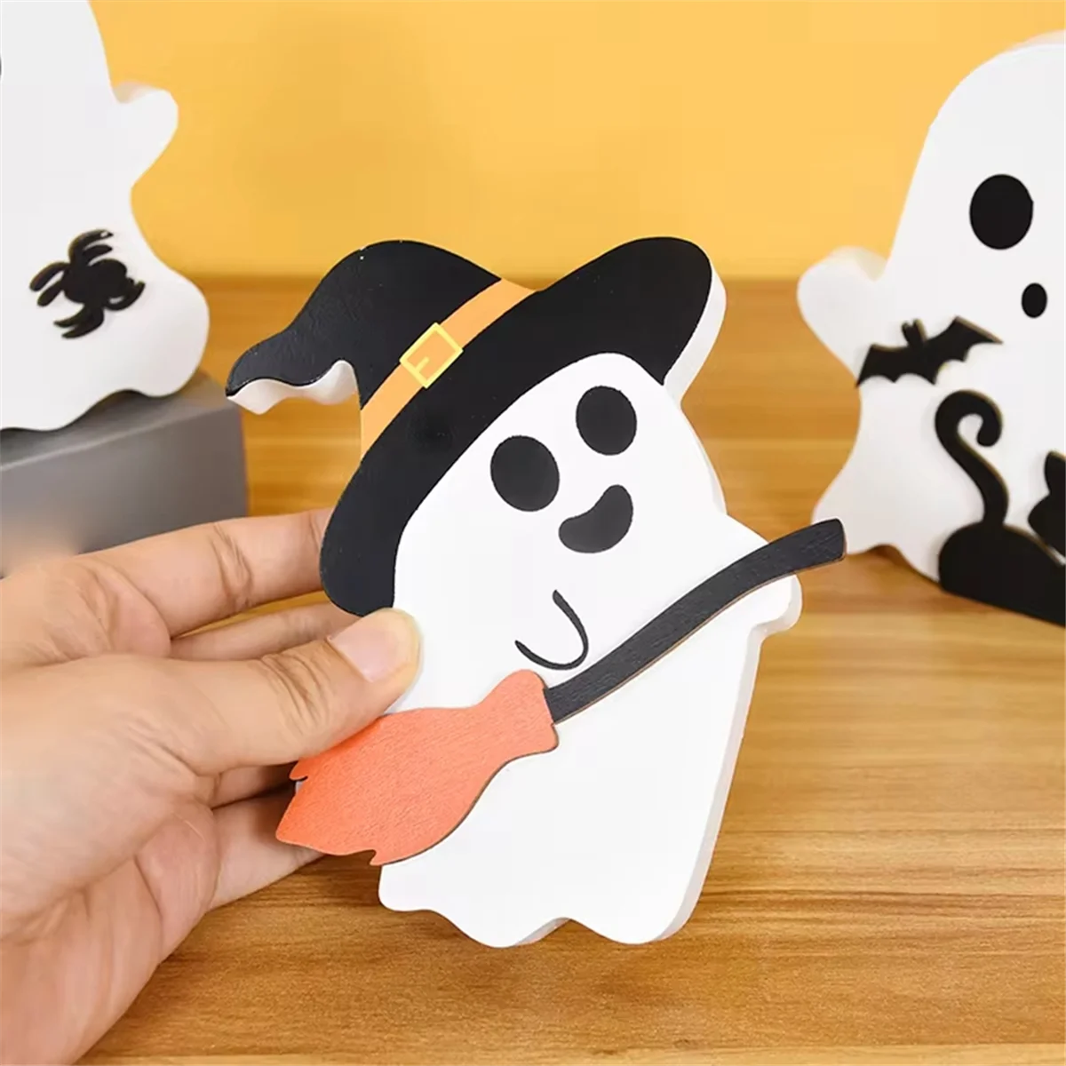 ABJY – panneau décoratif en bois pour Halloween, chauve-souris fantôme, balai de sorcière, décoration intérieure de Table de cuisine, de salle