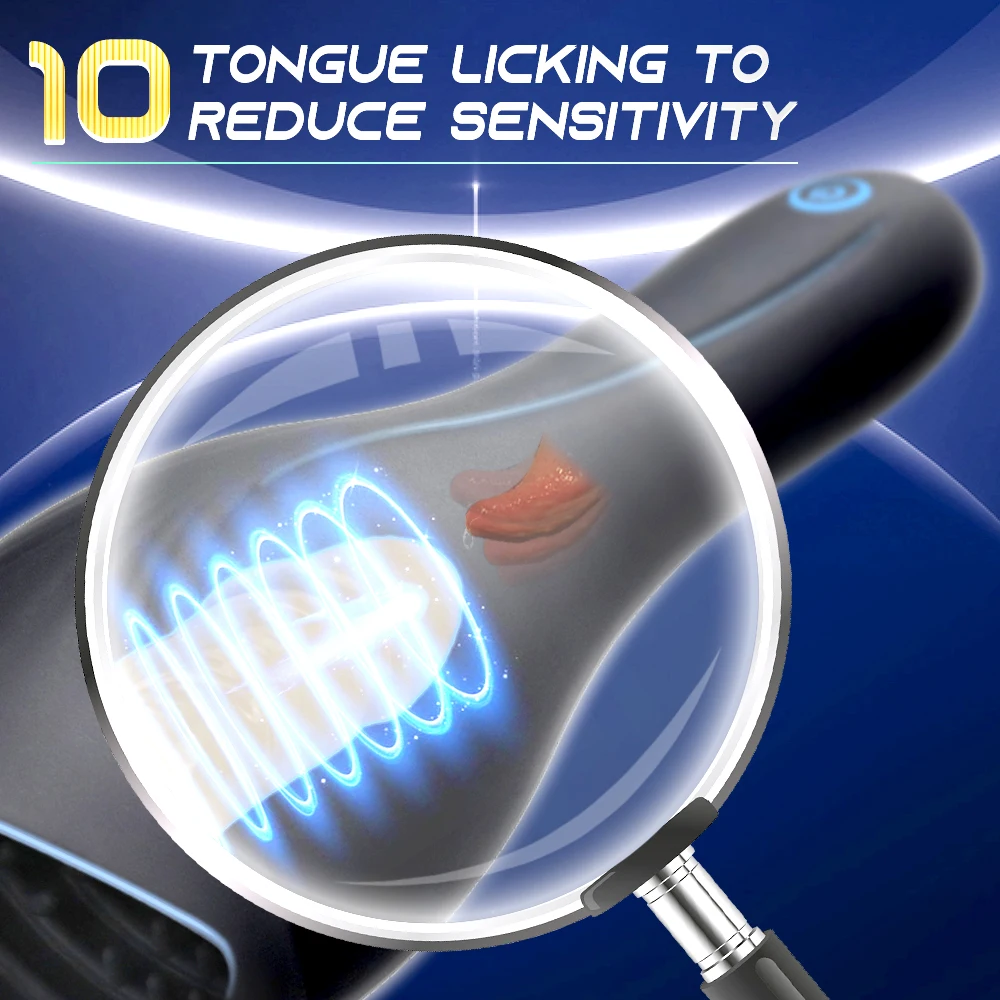 Powerful Vibrating Tongue Licking Vibrator Male Glan Massager Delay Stamina Trainer Oral Sex Climax Masturbation Sex Toy for Men