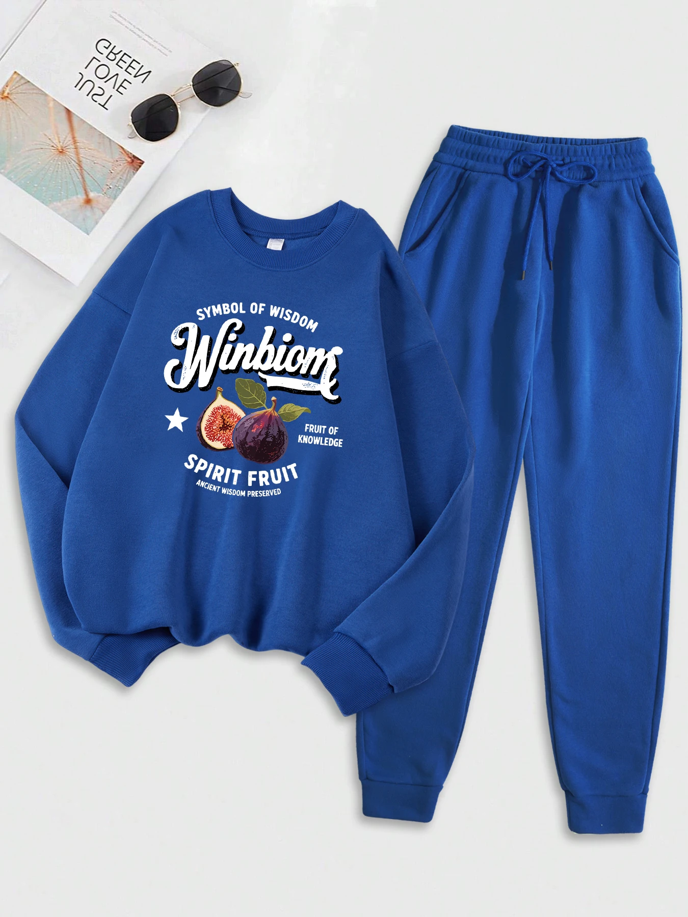 Setelan Sweatshirt Wanita Motif Simbol Figur Kebijaksanaan, Pakaian Hip Hop Jalanan, Santai, Cocok untuk Segala Aktivitas, Setelan Olahraga Y2K, Pakaian Olahraga Berbahan Fleece