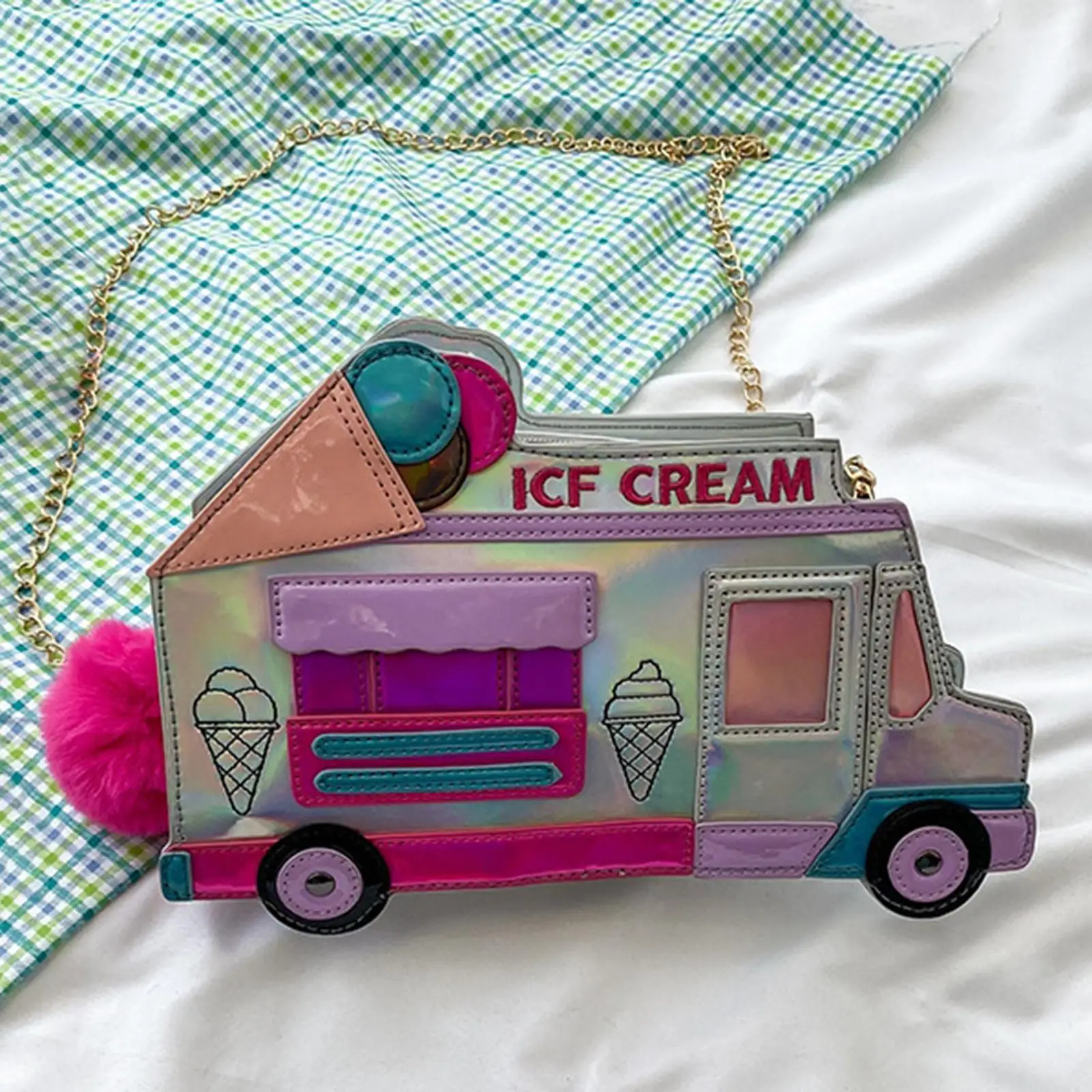 Cute Ice Cream Car Shape Shoulder Bag Handbag Satchels Dazzling Color Chain Bags