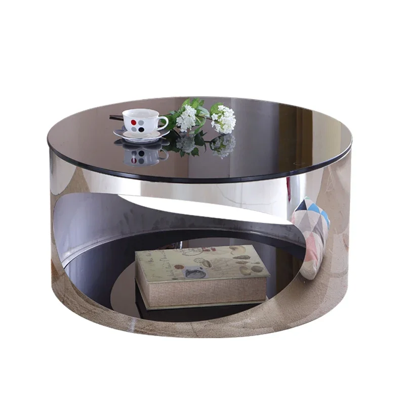 

Custom-made stainless steel marble tea table, simple modern home oval light luxury small-sized creative tempered glass tea table