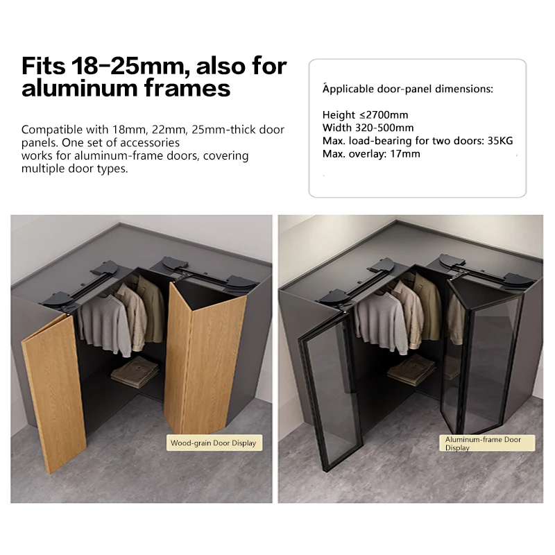 Durable Aluminum Alloy 180 Degree Full Open Folding Door Sliding Track Hardware No Bottom Rail For Closet Cabinet System