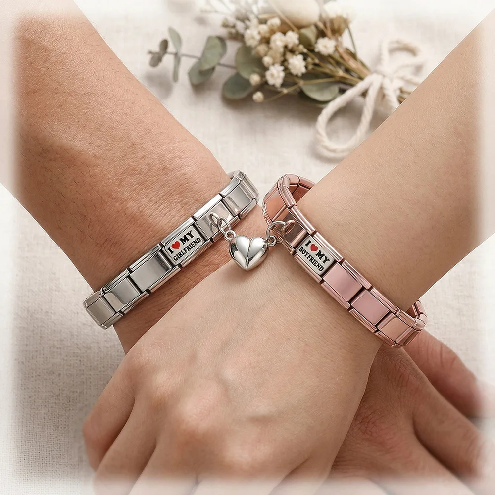 

For Couple's Gifts Heart Magnetic Boyfriend Charms Italian Stainless Steel Modules Bracelet DIY Making Removable Module Chain