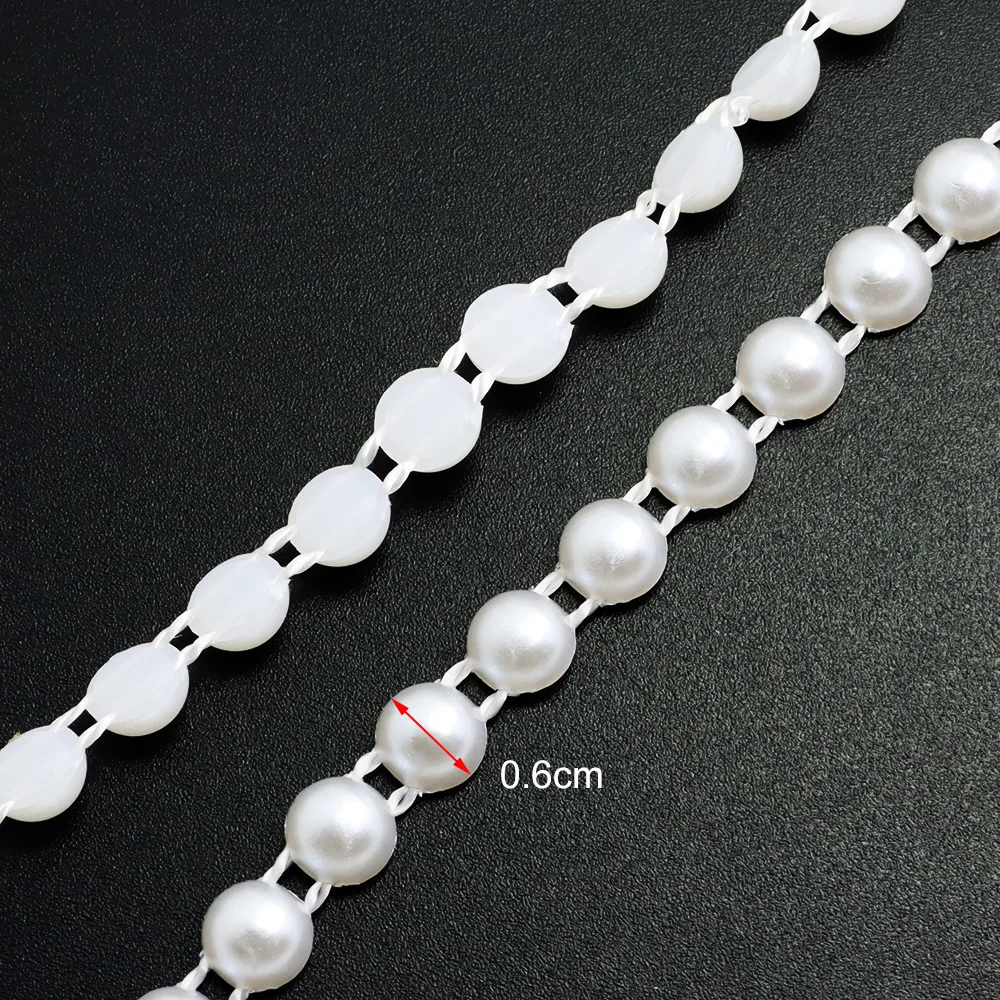 2 Yards 6-10mm Plastic Pearl Garlands Half Round Pearl Bead trim Cotton Chain String For Wedding Christmas Decoration DIY Crafts