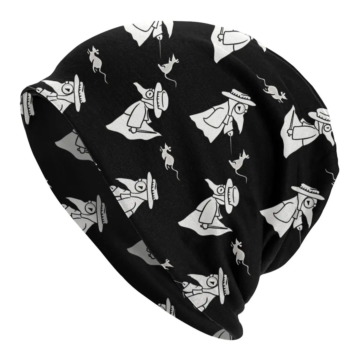 Wabah dokter Fashion topi tipis Chibi putih pada Bonnet hitam topi kupluk khusus Skullies topi