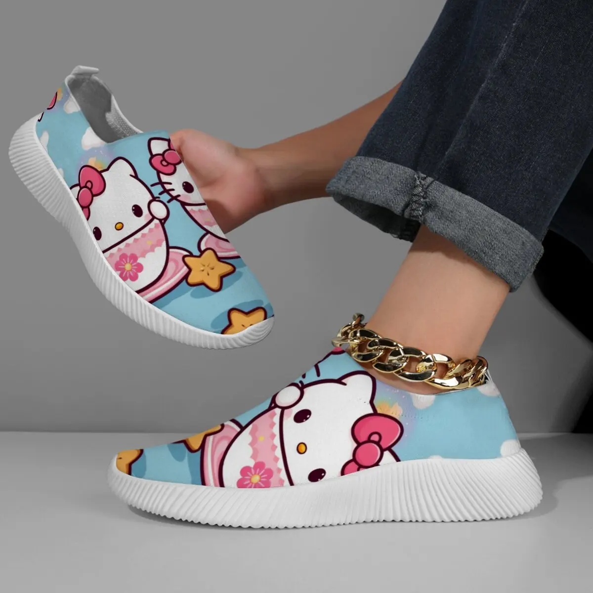 

Женские кроссовки Hello Kitty, новинка весны и осени, брендовая роскошная вулканизированная обувь, повседневная обувь, Zapatillas Mujer, легкая плоская обувь