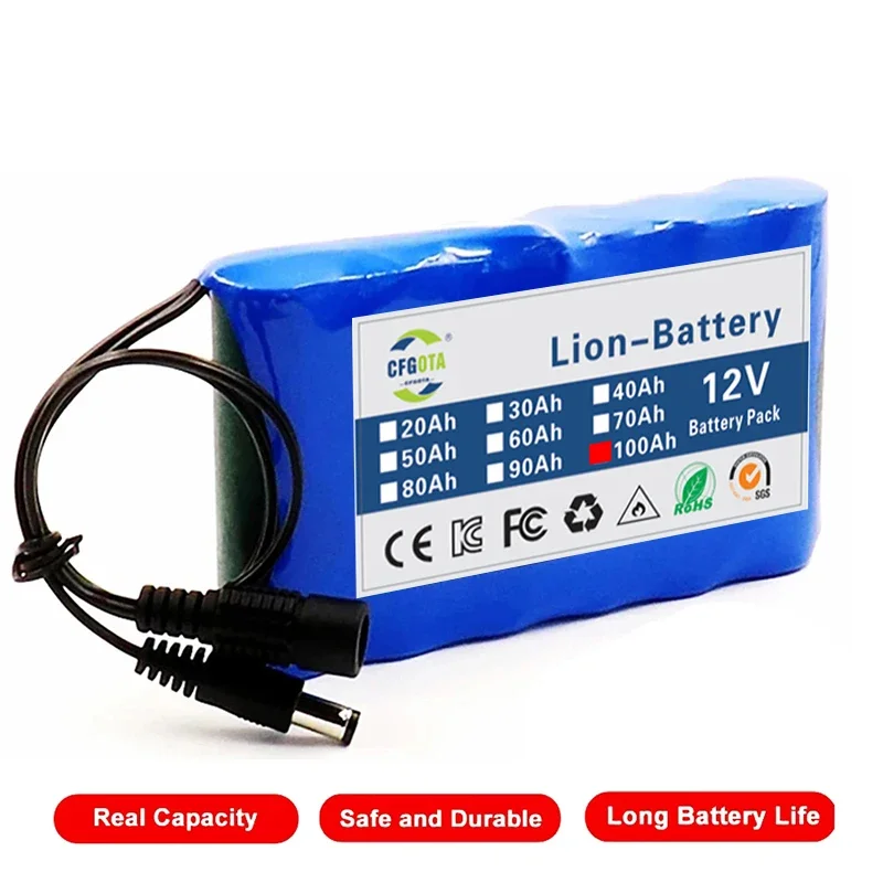 12V 100Ah Lithium Battery Pack Capacity DC 12.6V 100Ah CCTV Camera Monitor,fishing lights,xenon lamp,loudspeakers with Charger