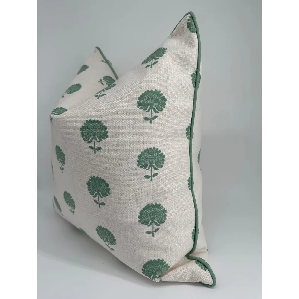 Luxuriöser grüner Block-Print-Kissenbezug – Großmillennial-Stil für die Inneneinrichtung