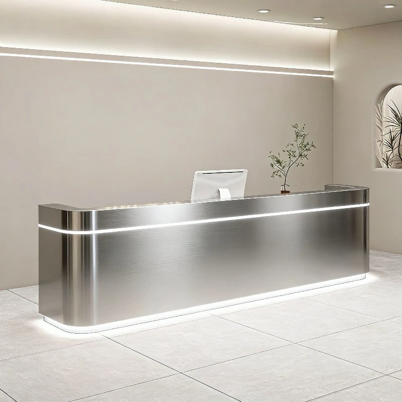 

Modern Simple Beauty Salon Desk Nordic Lacquered Clothing Store Stainless Steel Cashier Counter Clinic Office Furniture FYRD
