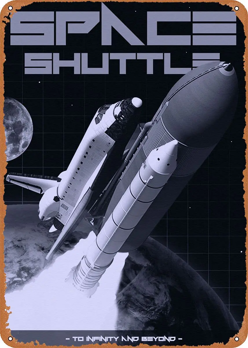 Space Shuttle Metal Tin Sign Retro Wall Decor Vintage Art Print Poste Great Gift for Space Fans 8 x 12 inch