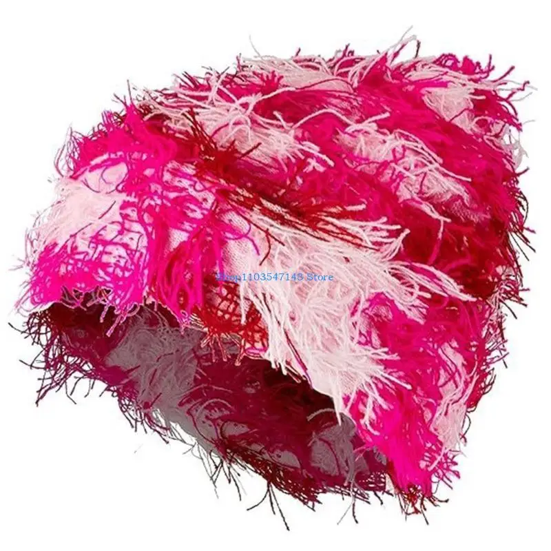 

P88B Hip Hop Beanie with Messy Coil Women Y2k Beanie Hat Slouchy Fringed Beanie