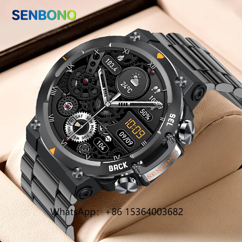 

TJXL-SENBONO MAX18 Smartwatch Men AMOLED1.43'' 466*466 HD Screen BT Calls Gesture Control AI Voice Stainless Steel Men Smart Wat